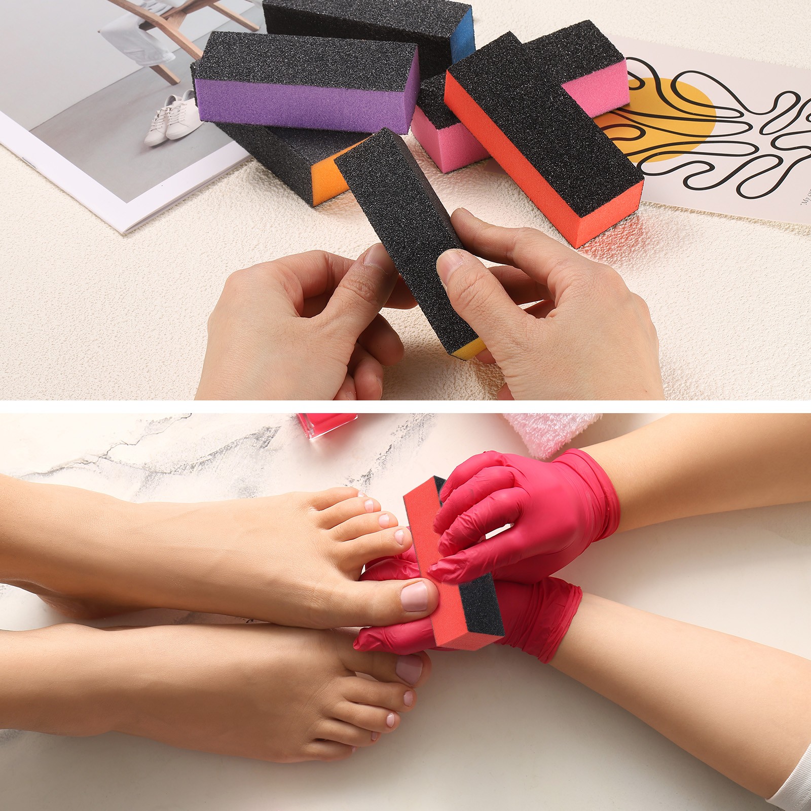 5pcs Nail Buffer Block 60/80/80 3 Sided Grit Nail File for Nail Buffing, Orange