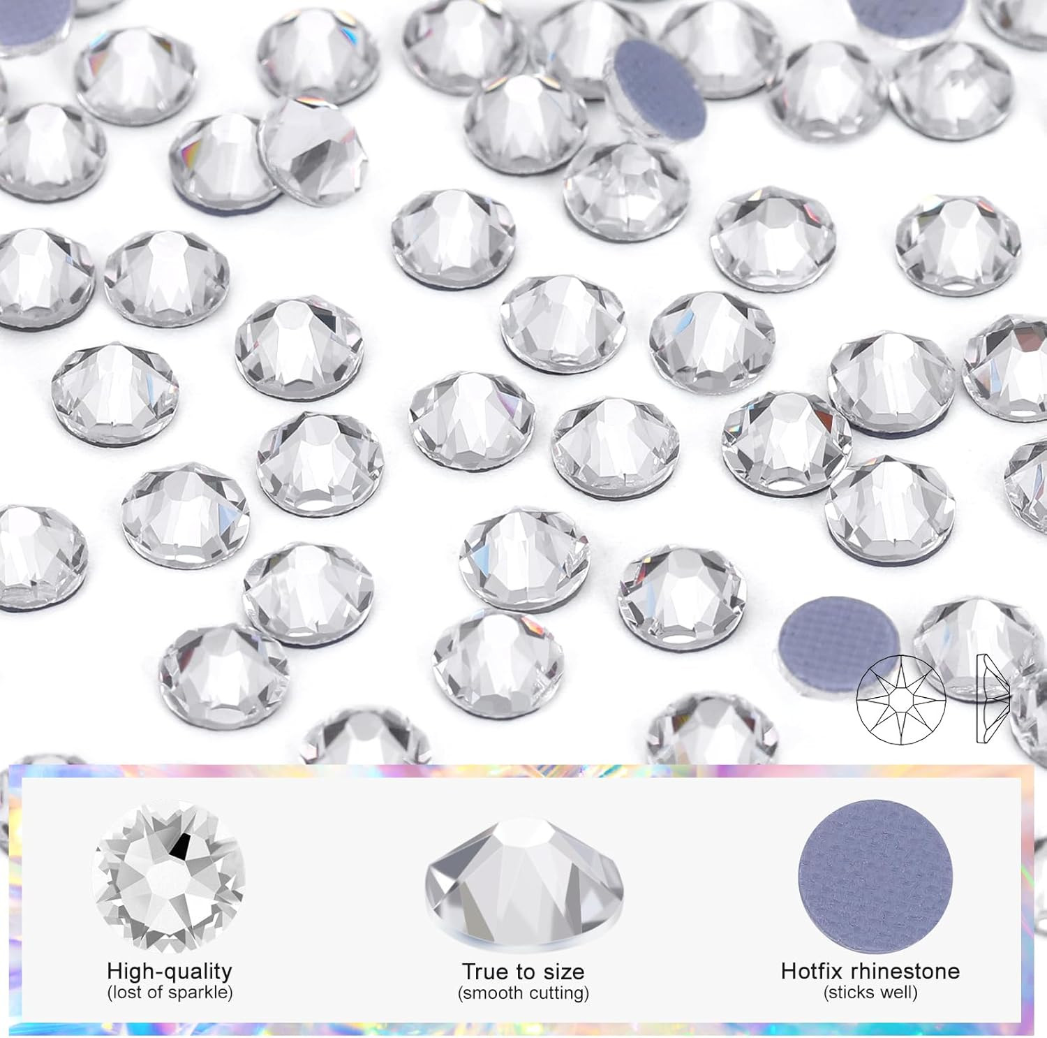 1440-Pack Clear Hotfix Rhinestones, Round Iron-On Crystals for Fabric & Crafts,