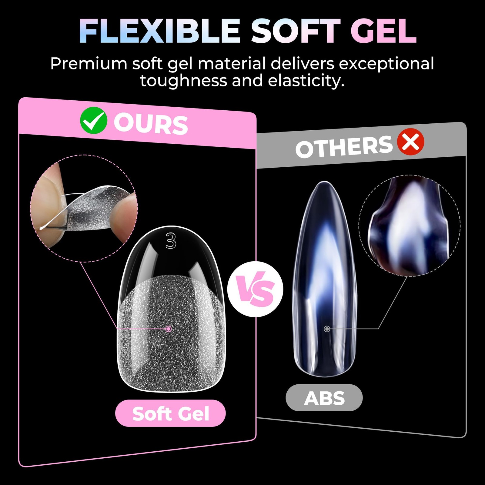 UNA GELLA Oval Gel Nail Tips Short 15 Sizes 300PCS Oval, Transparent