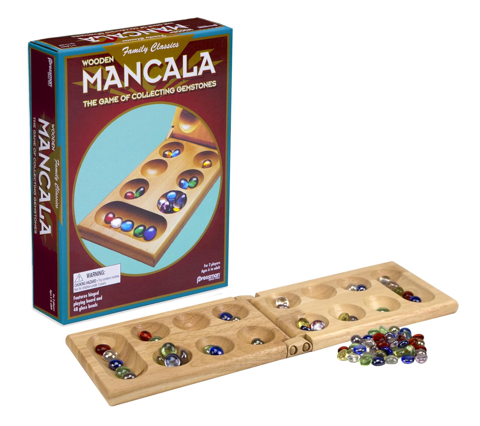 Pressman Mancala Board Game | Fun Classic Table for 1 pack, Green/Blue/Red
