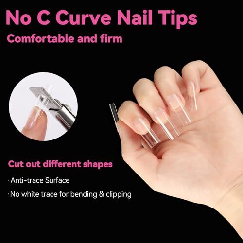 XL Long Square Nail Tips Pre-file 12 Sizes Half Matte Tapered F-XL Long Square