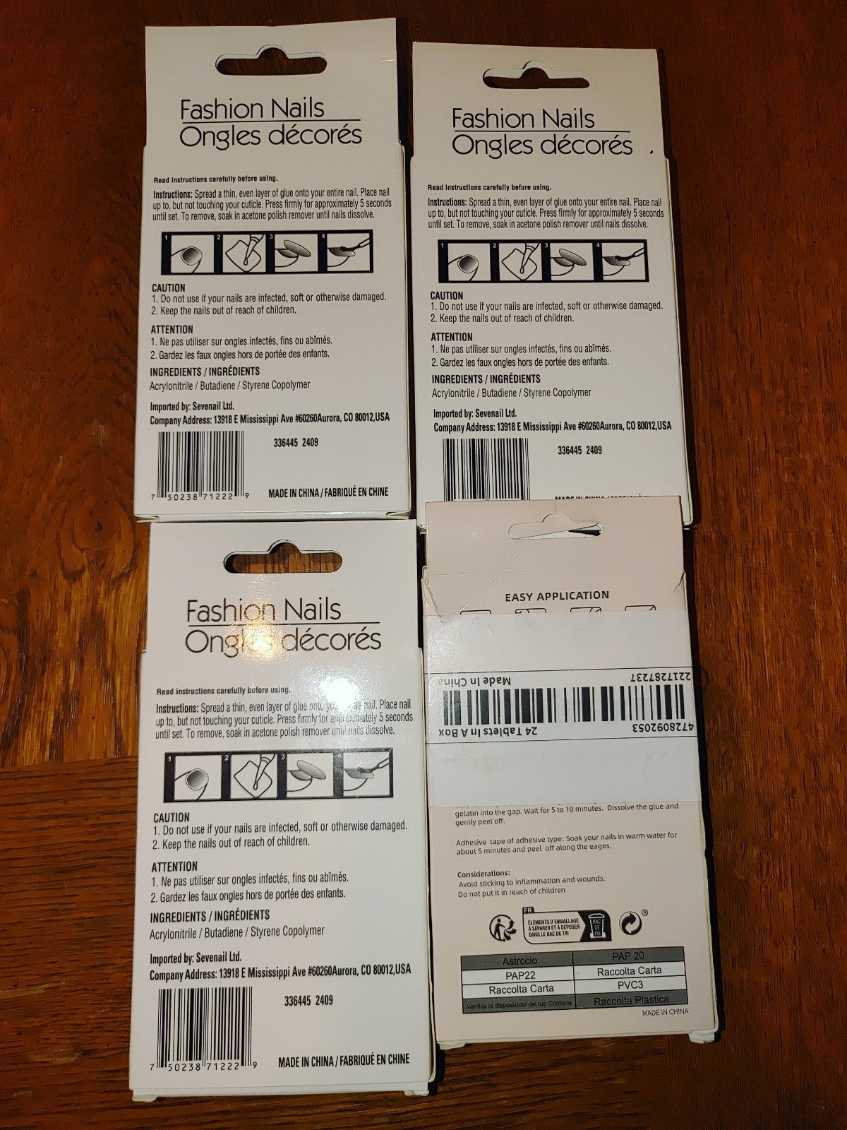 Set of 4 NEW Boxes Fashion Nails, 3 Boxes 12 Count, 1 Box 24 Count