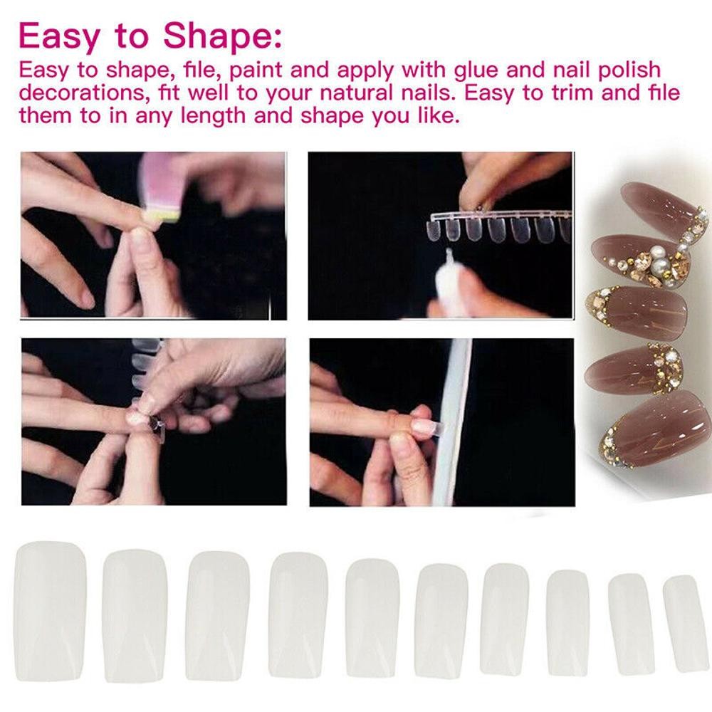 500pcs 10 Sizes Fashion Manicure Full Cover Natural False Nails Fake Tips Tool a