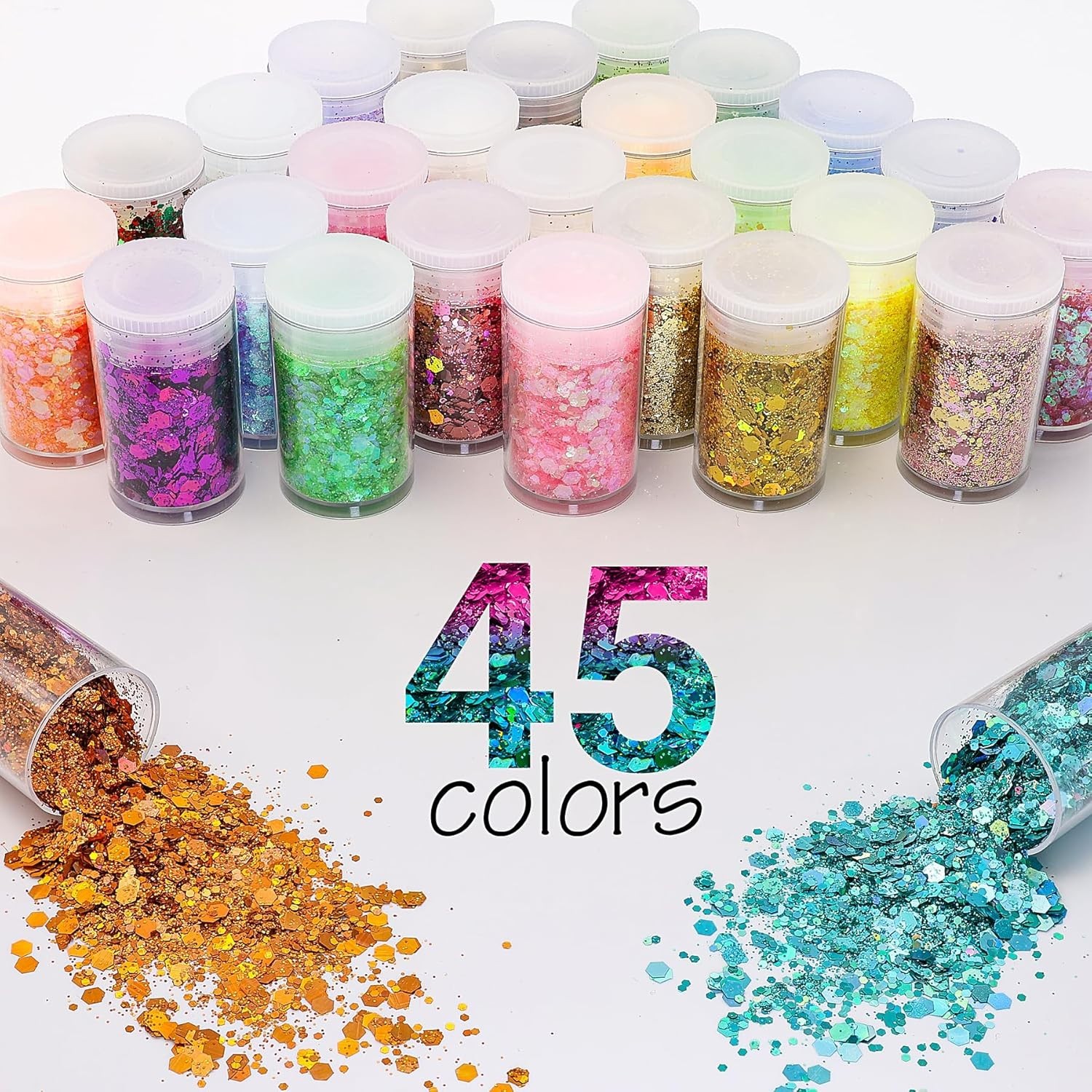 45 Holographic Chunky Sequins and Fine Powder Glitter Mix, Iridescent Glitter