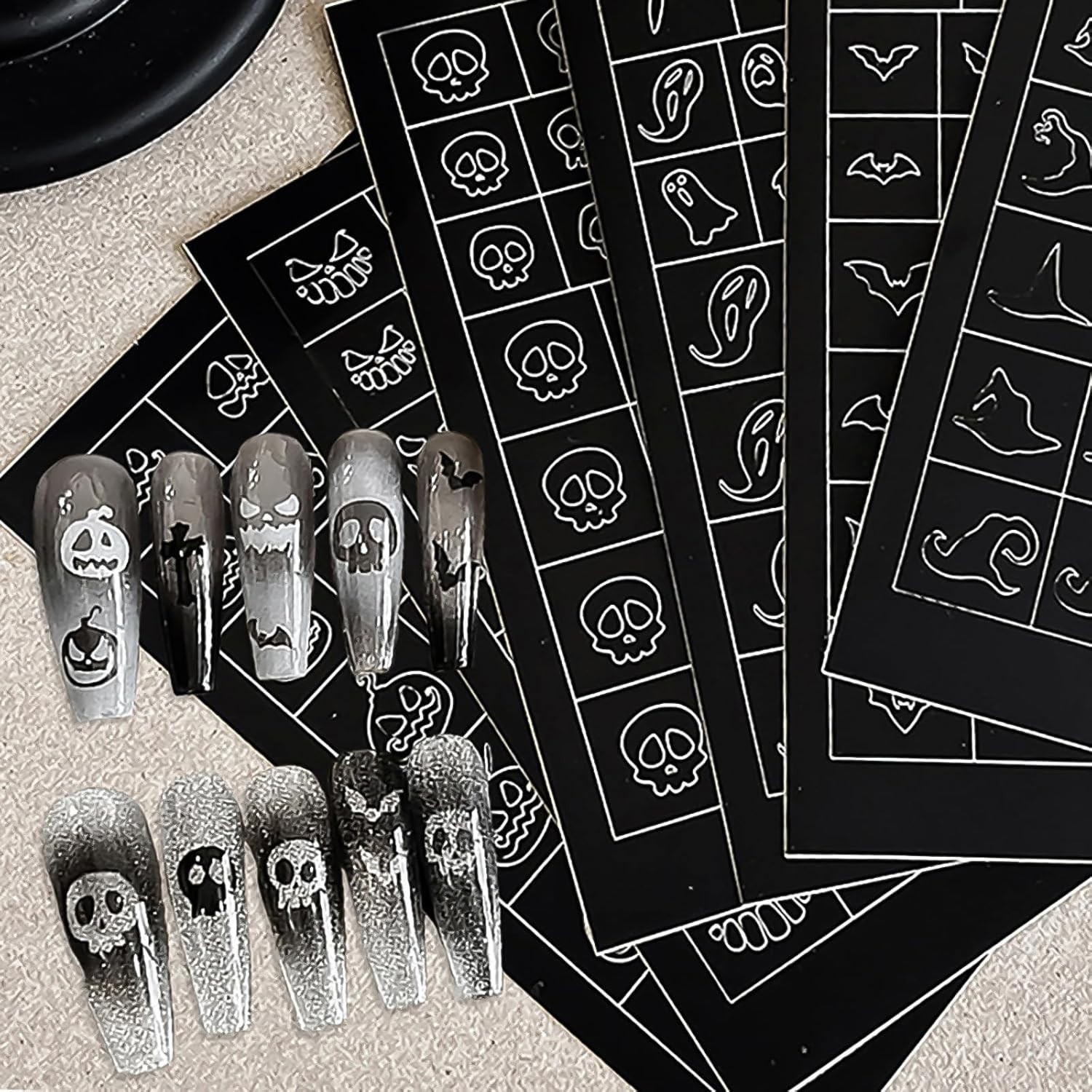Halloween Airbrush Stencils Nail Sticker, Skull Ghost Bat Nail Art Stickers Nail