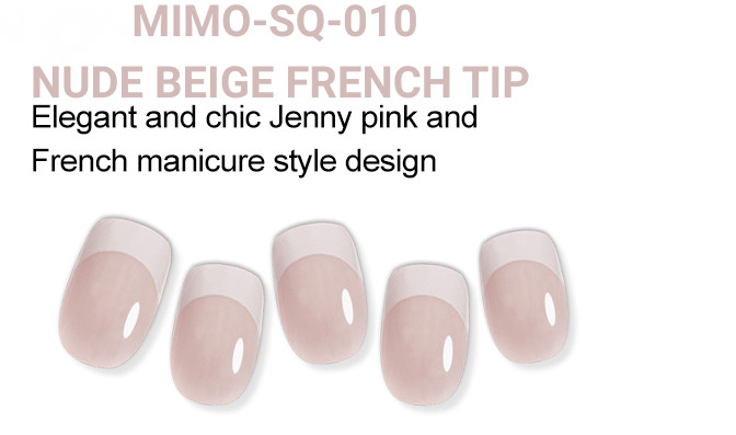 THE MIMO Press-On Nails Square – Nude Beige French Tip, 24pcs Reusable Set