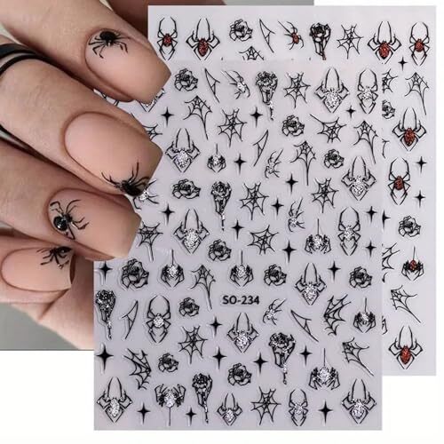 6 Sheets Halloween Nail Stickers Nail Decals Self-Adhesive Silver Glitter A7