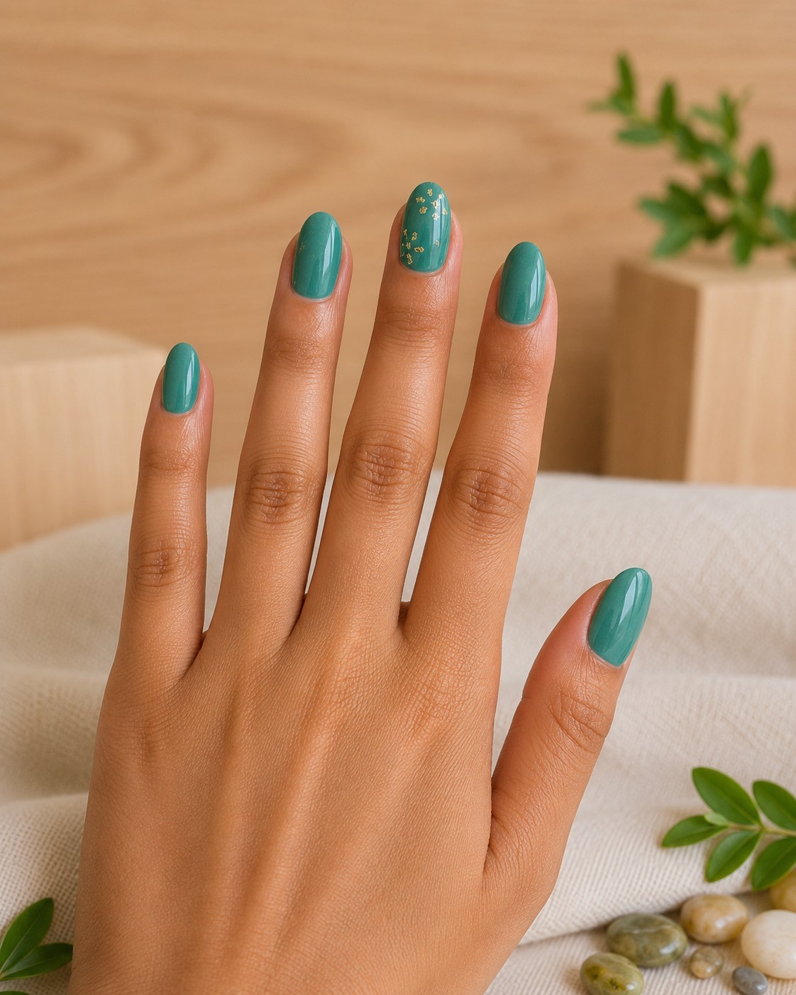 Hand Painted Green And Gold Sparkle Press-On Nails Nail Kit Included
