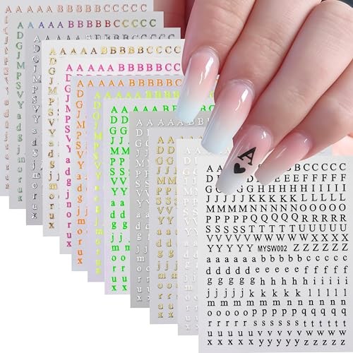 12 Sheets Letters Nail Art Stickers English Alphabet Nail Decals 3D Style11