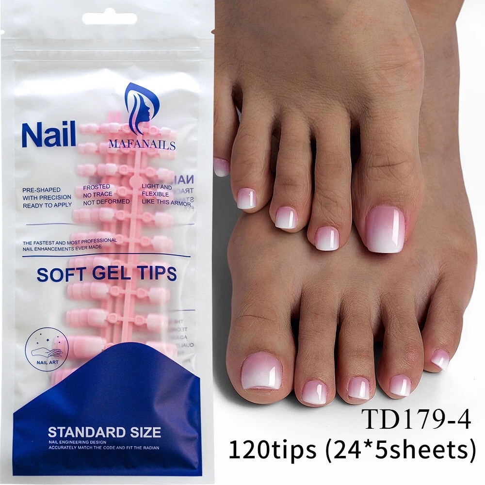 Ombre Pink & White Fake Toenail Tips Press On Nails 120Pcs
