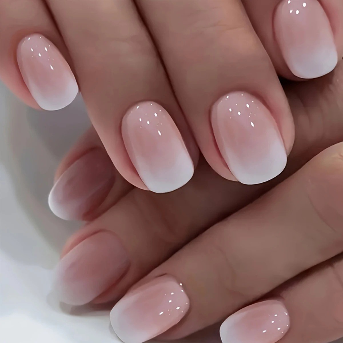 24pcs Glossy Pink Press-On Nails – Medium Square Full Cover Fake Nails
