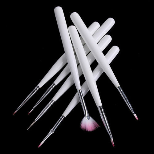 7Pcs White Acrylic Nail Art Pen Tips UV Builder Gel Painting Brush Manicure Set