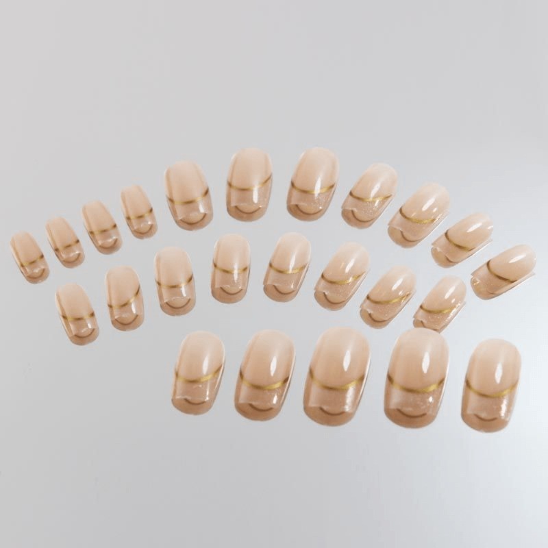 48 Pieces of Nude Pink Gold-plated Shiny Edge Fake Nails – Removable Nail Art