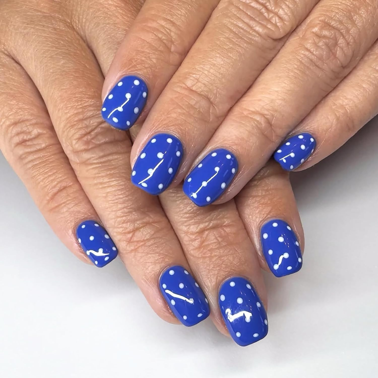 24Pcs Rose Red Press on Nails,Short Oval Fake Nails with Brown Polka Dots Design