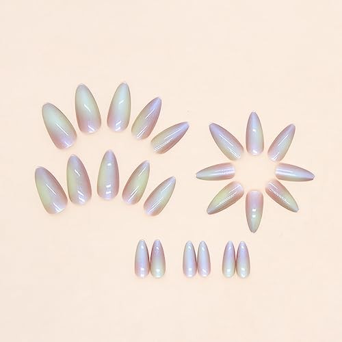 Almond Press on Nails Medium Aurora Fake Nails Glossy 67-A03Colorful Aurora