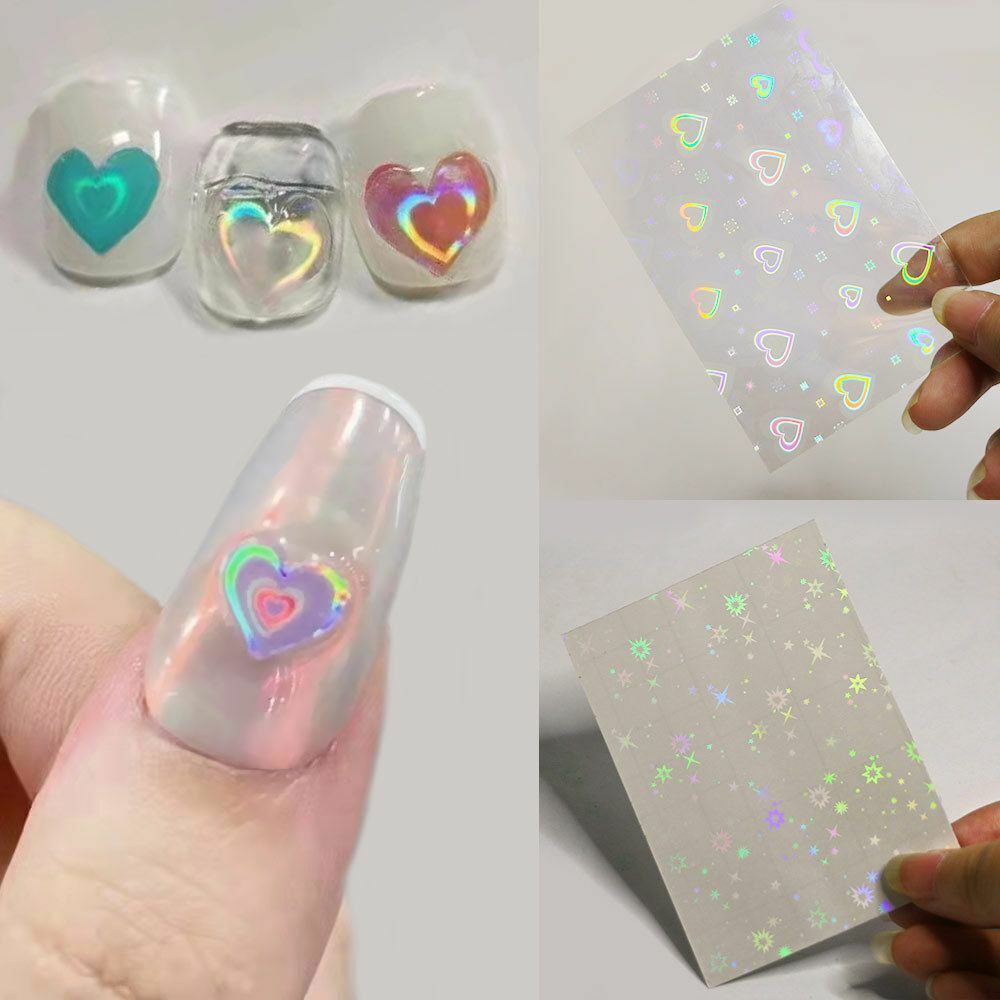 Aurora Laser Heart Star Snowflake 3D Nail Art Stickers Holographic Decals NS28