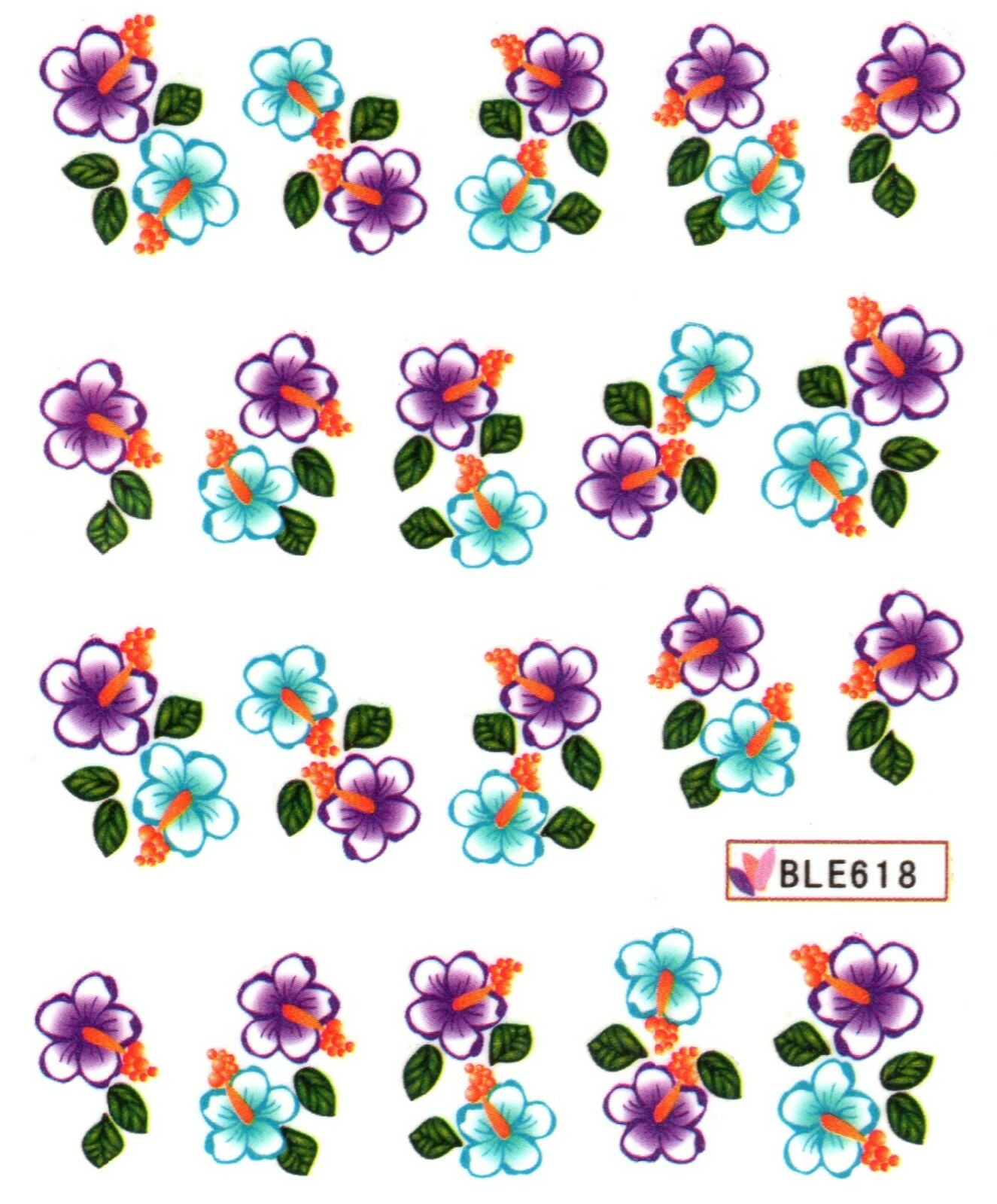 Nail Art Water Transfer Sticker Decal Stickers Pretty Flower Purple Blue BLE618