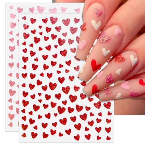 Valentine’s Day Nail Art Stickers – Glitter Sexy Heart Nail Decals, Self