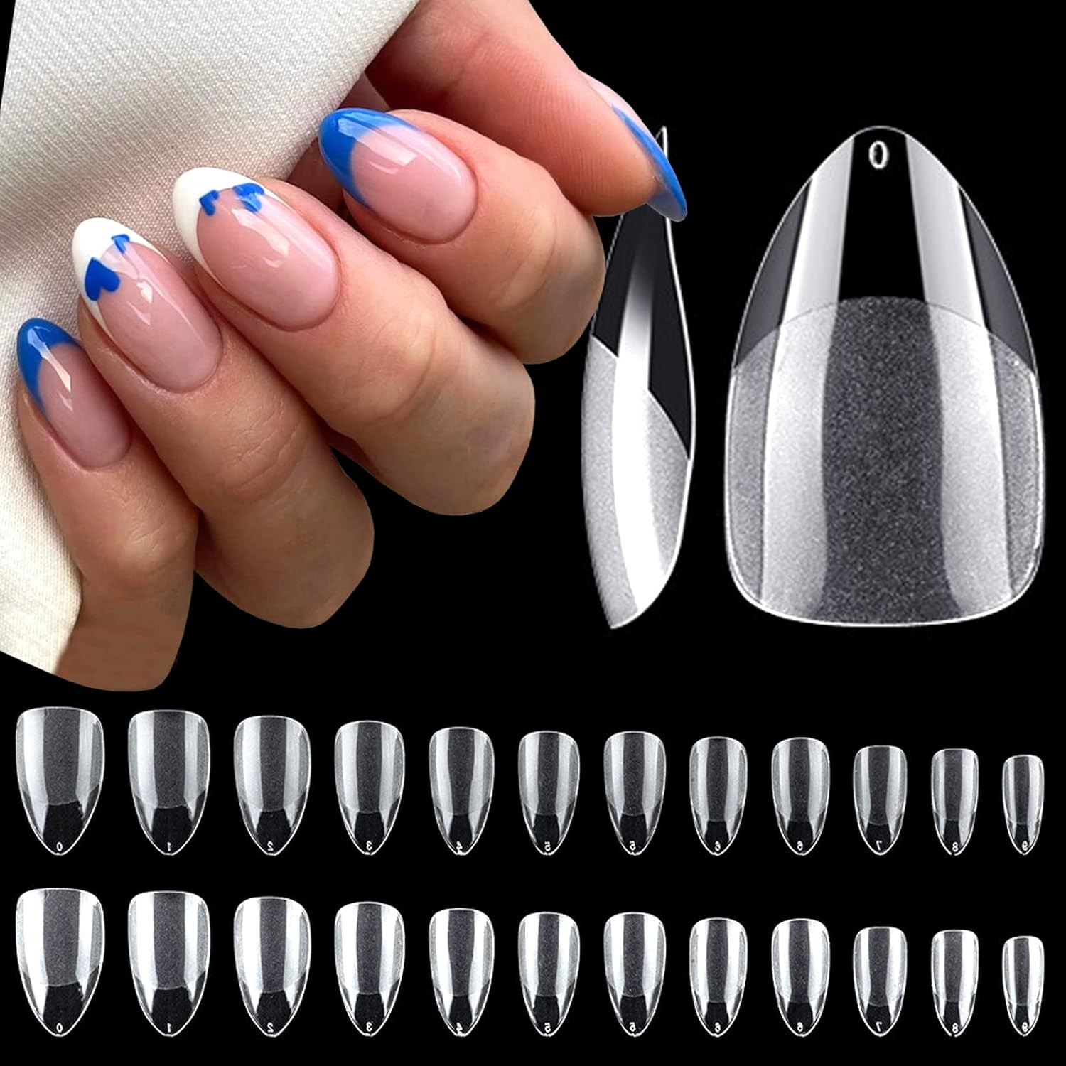 Loveourhome 600Pc Short Almond Gel Nail Tips Full Cover Clear Fake Nails XS Stil