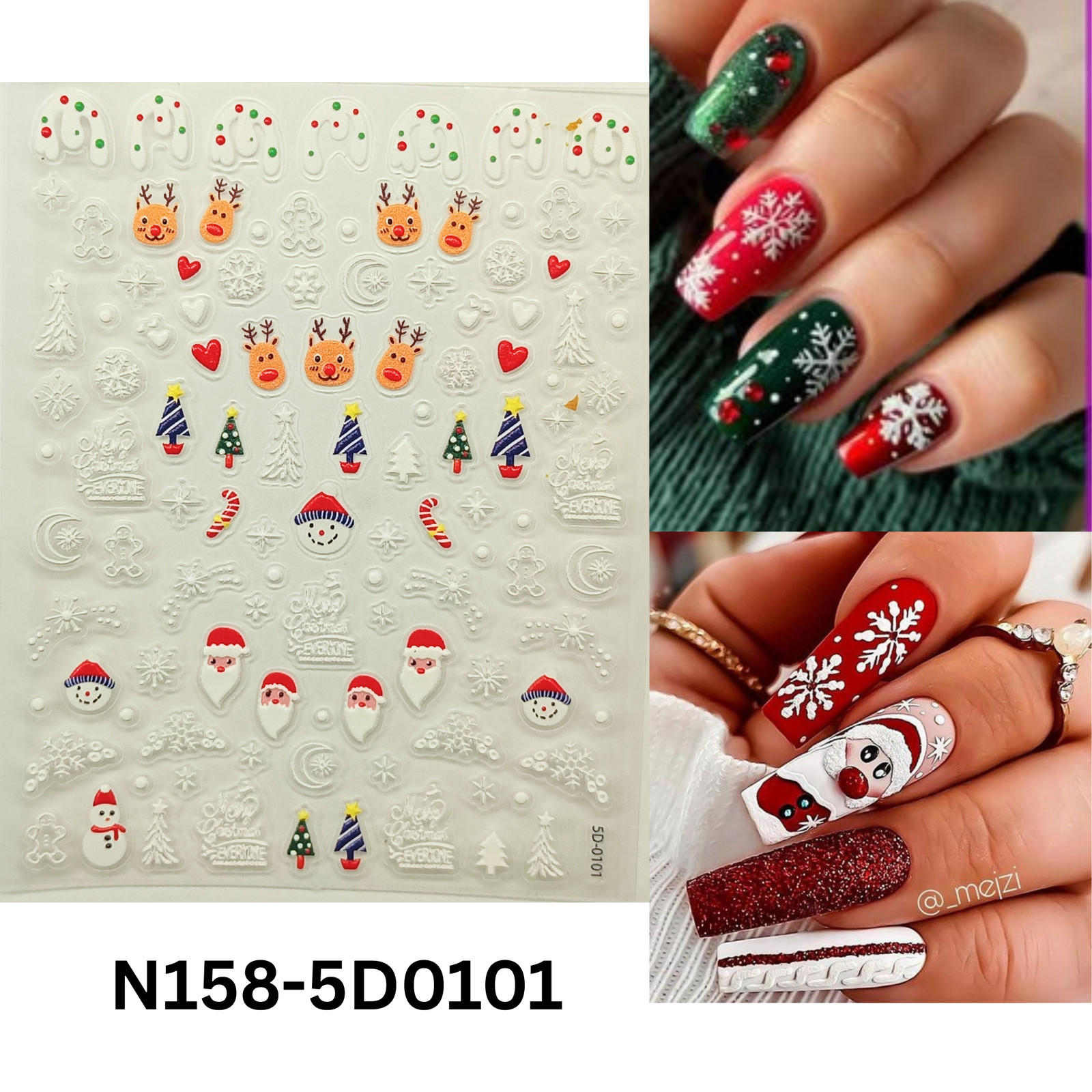 Cute 5D Christmas Nail Sticker Set – Snowman, Tree & Gift Designs