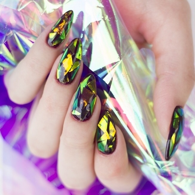BROKEN GLASS Nail Foil 9 Colours NAILS Stickers Mirror Transfer Shimmer Effect