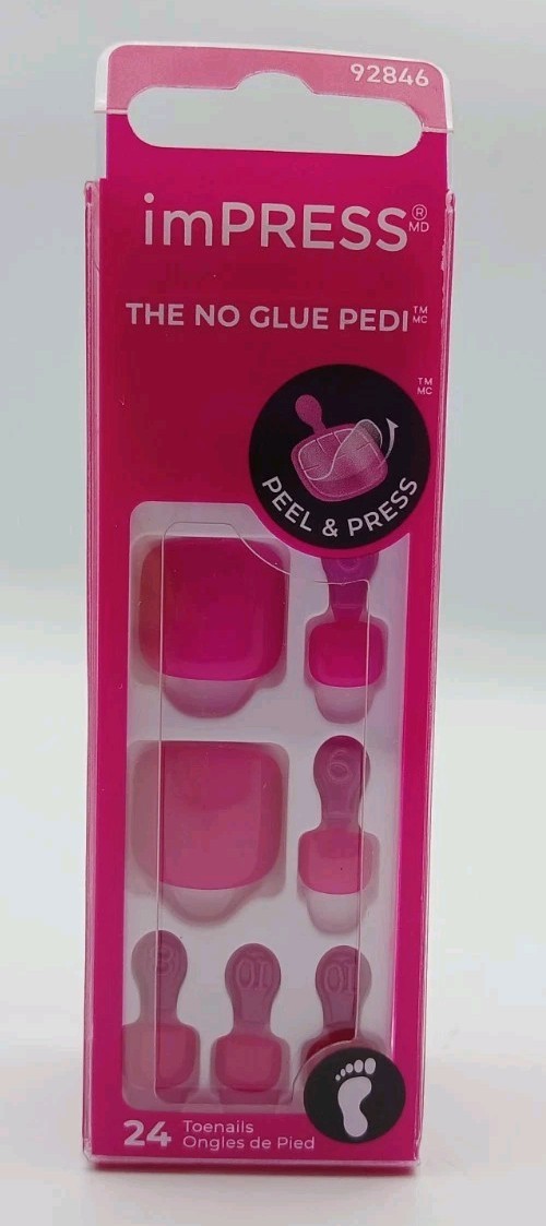 ImPress Womens Sweet As Honey Pink Press On No Glue Pedicure Toenails