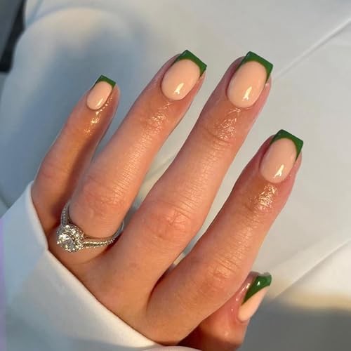 French Tip Gel Nails Strips – Dark Green – 20Pcs – Clear UV – 32-Dark Green