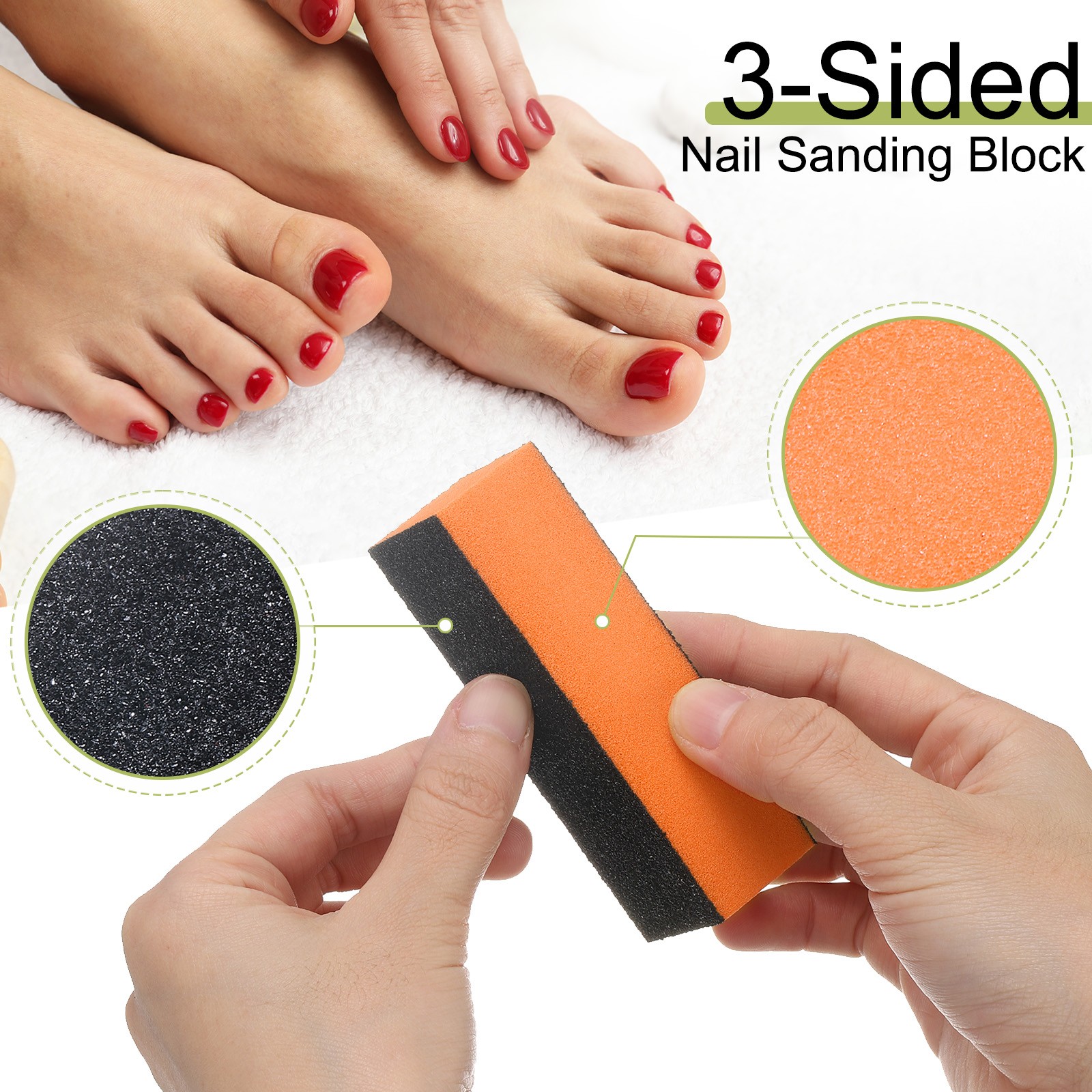 5pcs Nail Buffer Block 60/80/80 3 Sided Grit Nail File for Nail Buffing, Orange