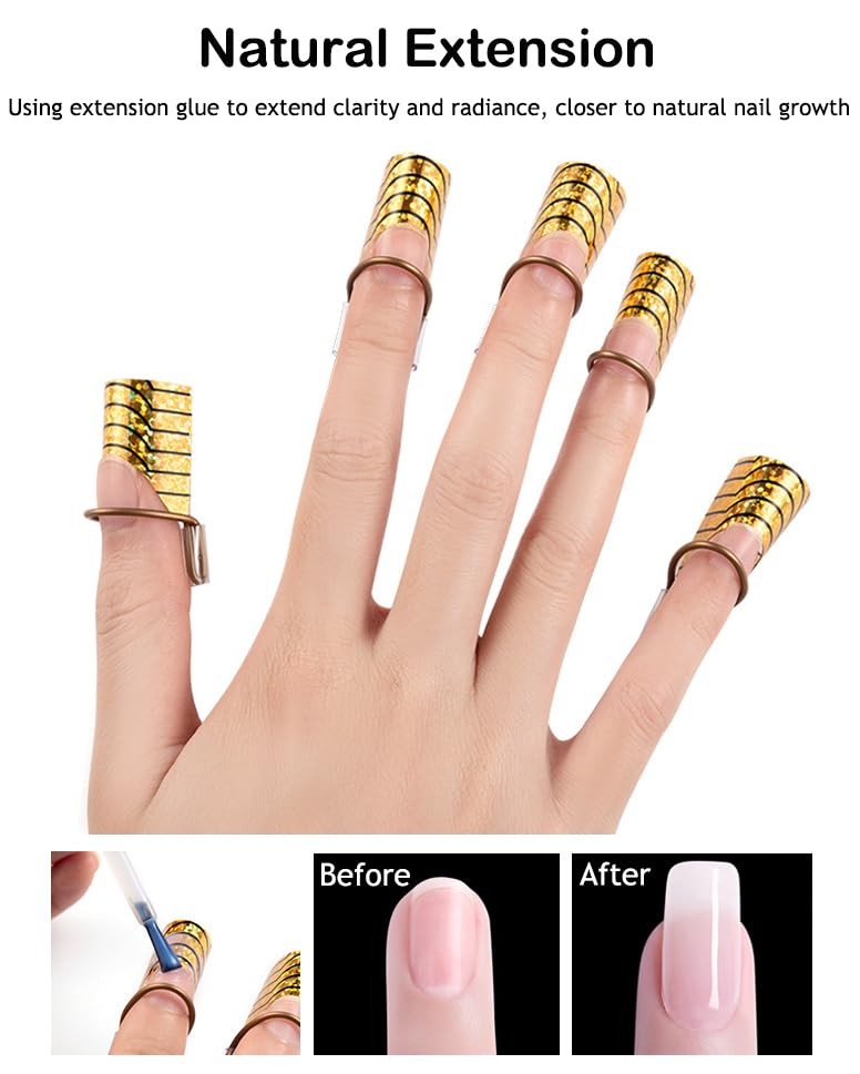 AKOAK 10 Pieces Reusable UV gel Acrylic Nail Art Tips Extension Guidance gold
