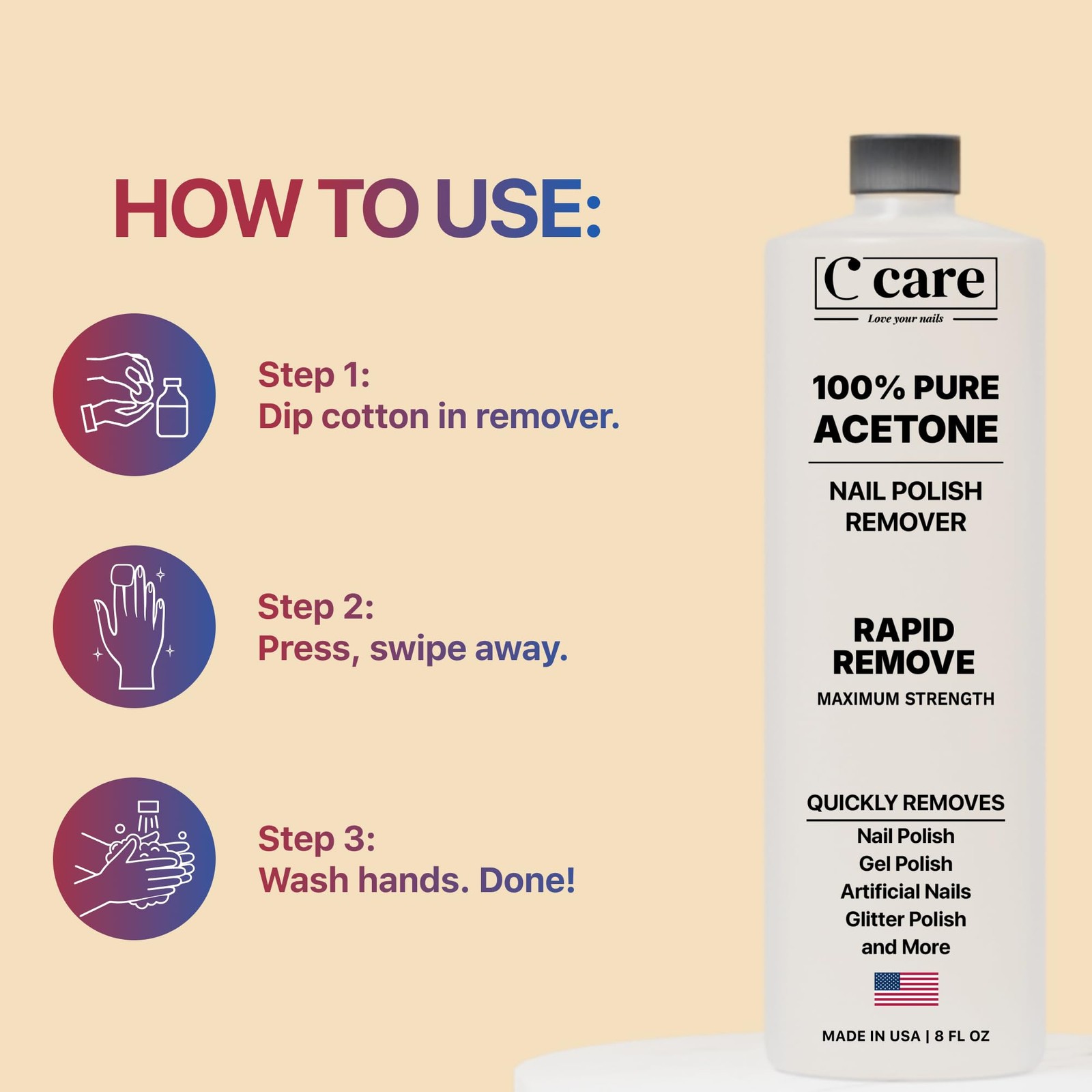 100% Pure Acetone Nail Polish Remover | 8 Fl Oz (Pack of 1), Clear