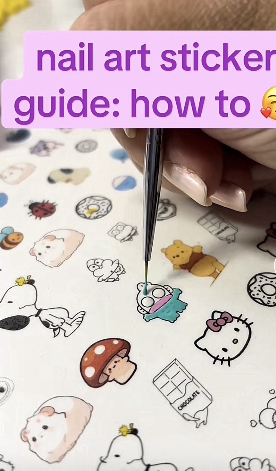 Cartoon nail art practice sheet reusable mat decal sticker template Planilha