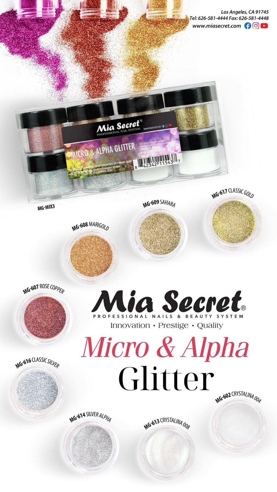 MIA SECRET MICRO & ALPHA GLITTER Collection 8 jars of 1/4 oz each
