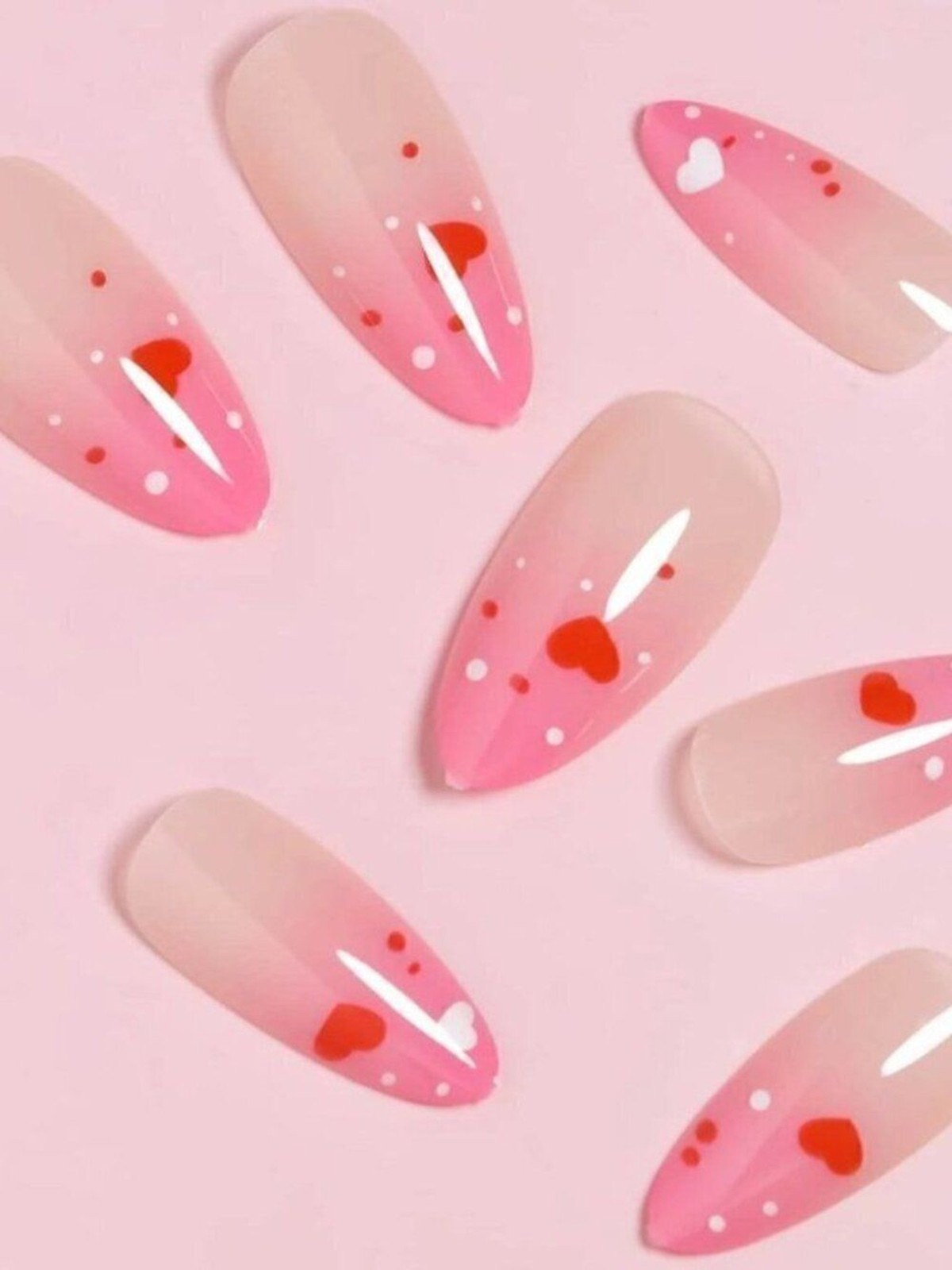 4 Box-24 pcs Medium Magic Press on Nail Tips Nude To Pink Gradient Lovely Heart