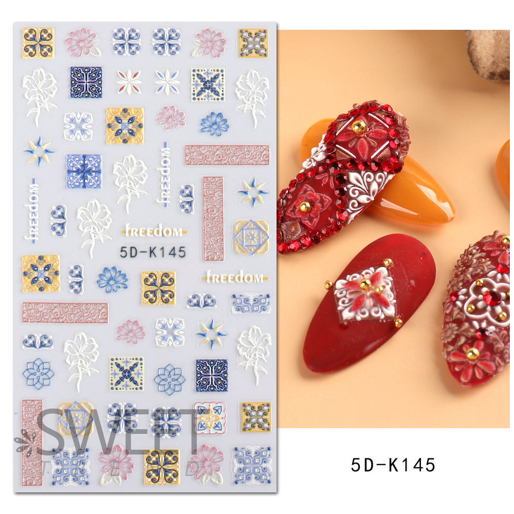 5D Embossed Bohemian Flowers Nail Art Sticker Decals Slider Self Adhesive NH23