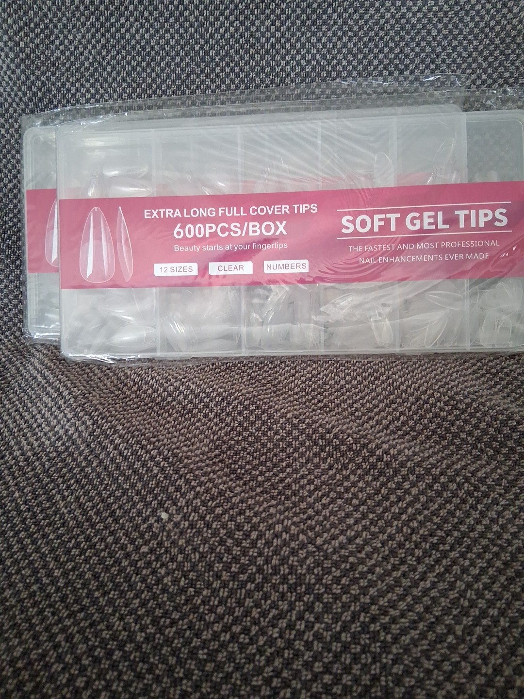 2ct) 600 Piece Soft Gel Tips, 12 Sizes, Clear, Numbers