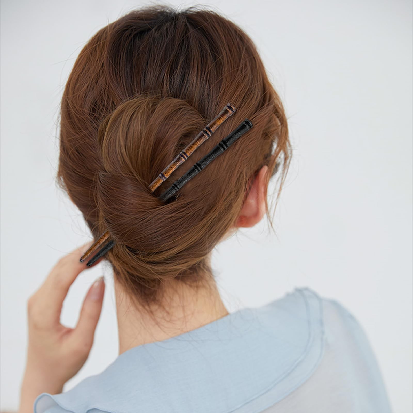 12 Pcs Vintage Wood Hair Sticks Bamboo 1 Count (Pack of 12), Black+Brown
