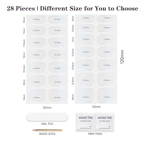 Semi Cured Gel Nail Strips, 28 pcs Gel Nail Stickers Work with Any UV Lamp,