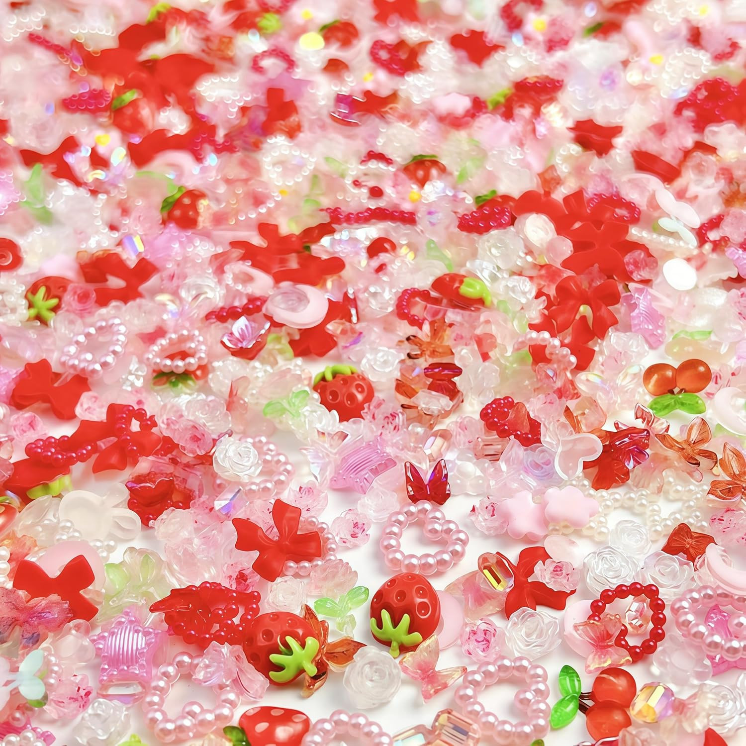 100pcs 3D Pink Red Strawberry Flower Nail Charms Cherry Rose Camellia pink
