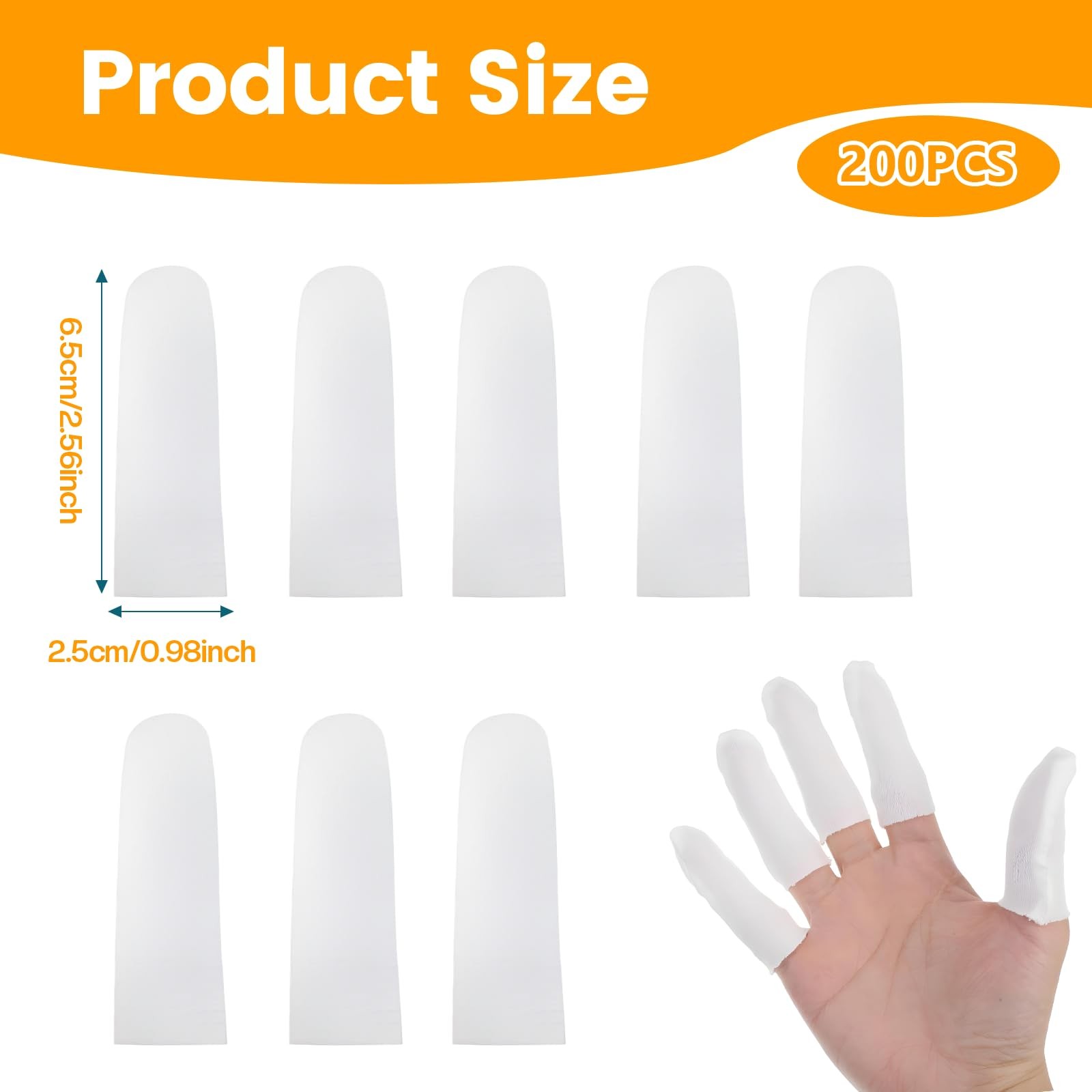 200 Pcs Finger Cots – Cotton Protectors for Cuts, Burns, Wound Care, Crafts