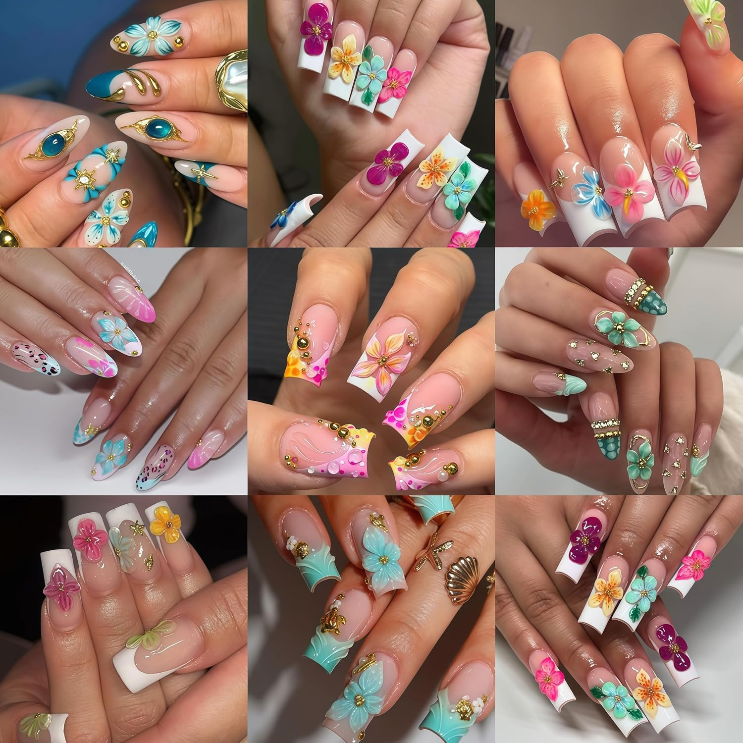 3 Sheets 5D Embossed Lily Flower Stickers for Nails Colorful Hibiscus Nail Stick