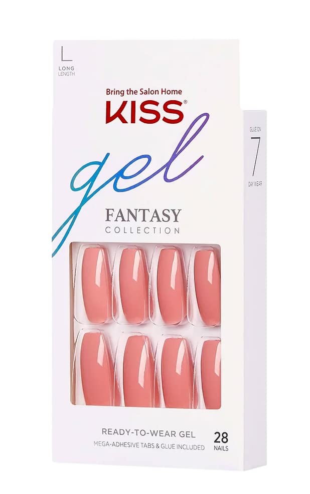 Kiss Gel Fantasy Collection Fake Nails Manicure Set, Pink, Long Petite, Pink