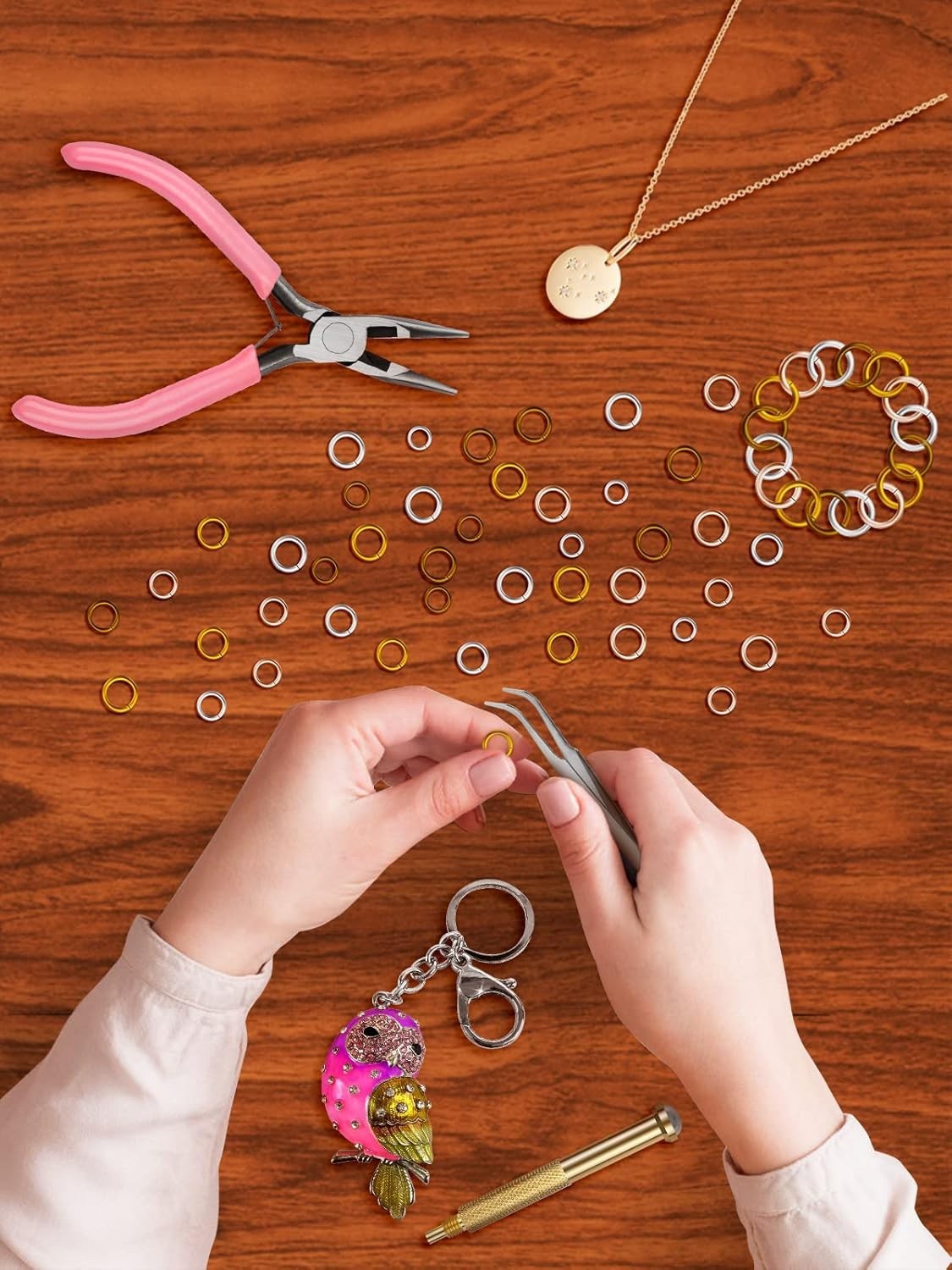 Nail Art Jewelry Making Set 1014 Pcs with Jump Rings, Pliers, Tweezers & Opener