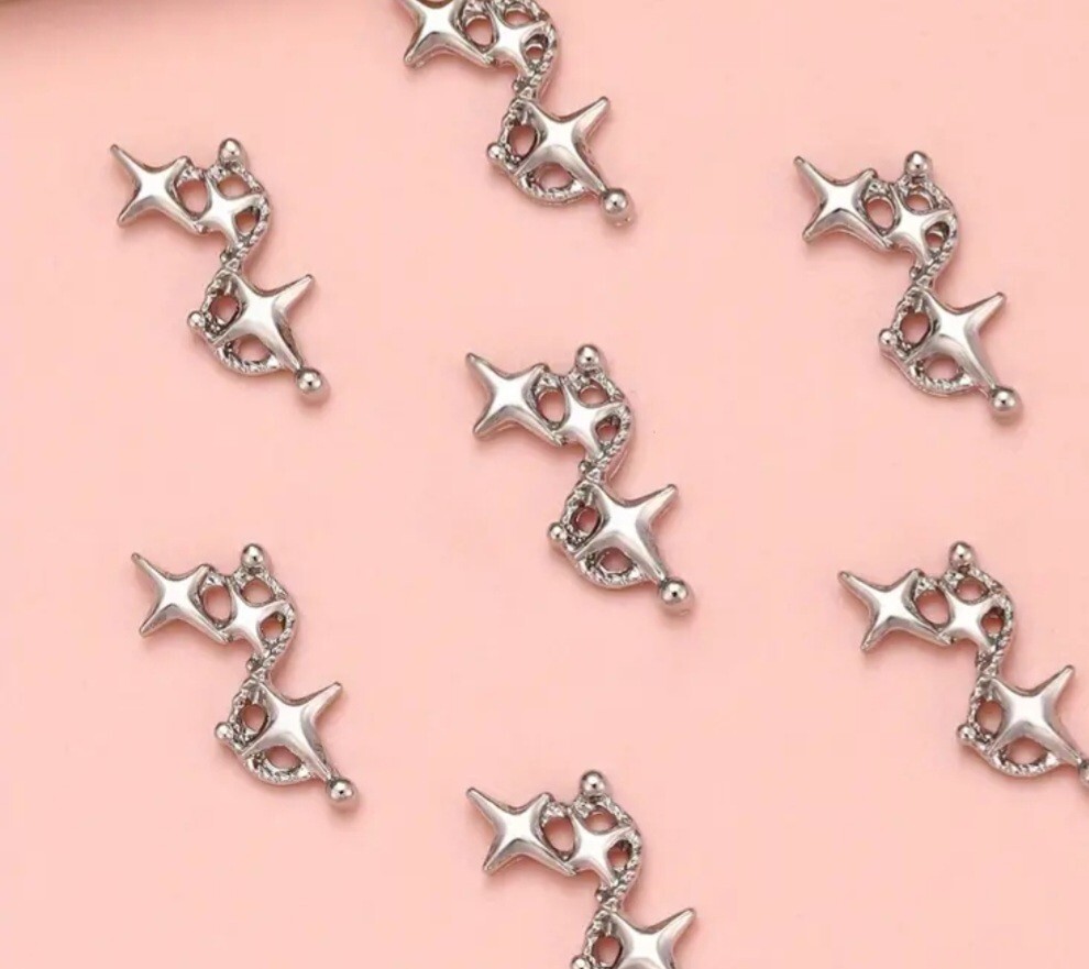 Lot 2 Pkgs 20 Pcs Gold Heart Teal Gem Keys Silver Stars Nautical Nail Art Charms