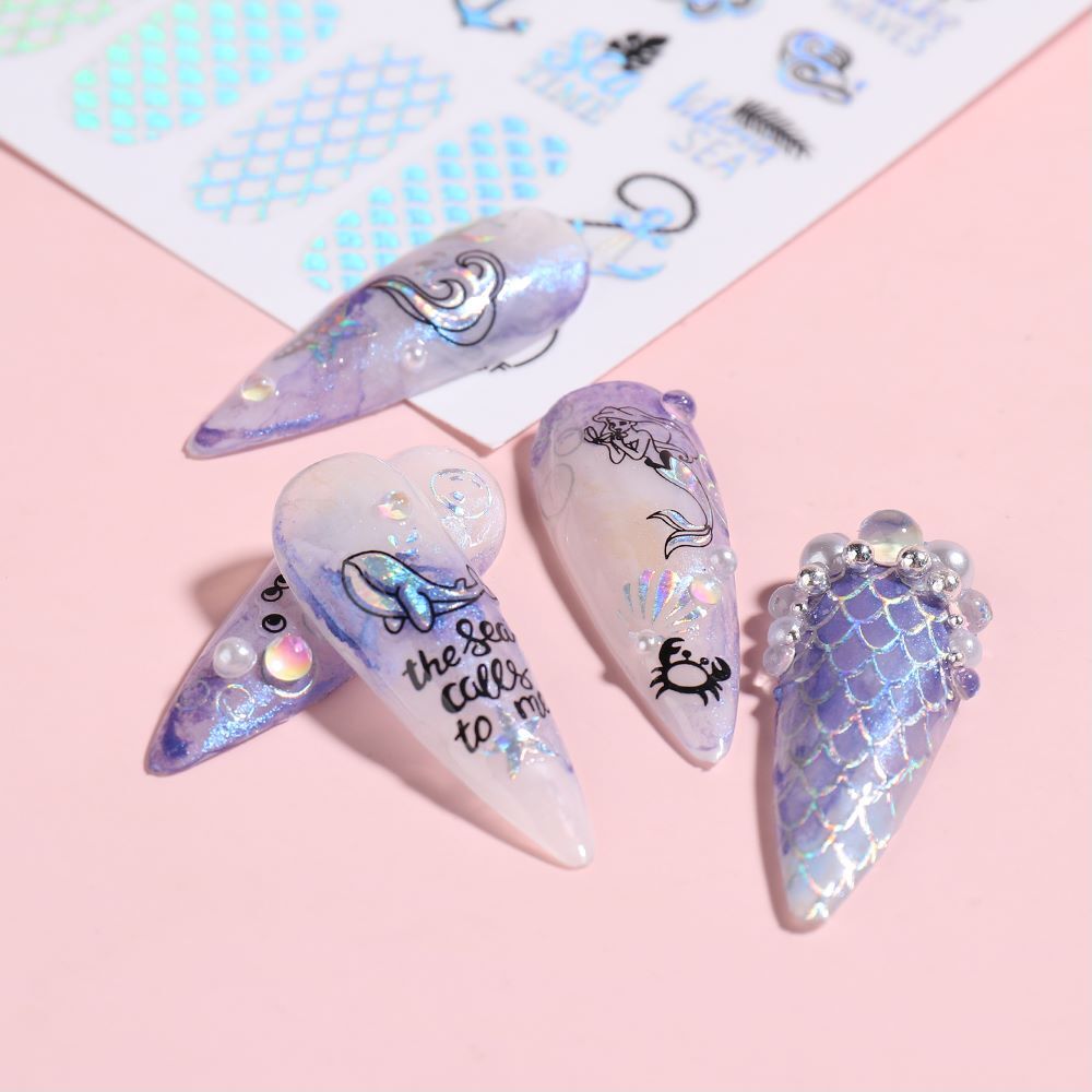 Sea Star Turtle Shell Mermaid Summer Beach Anchor Helm Palm Leaf Nail Sticker
