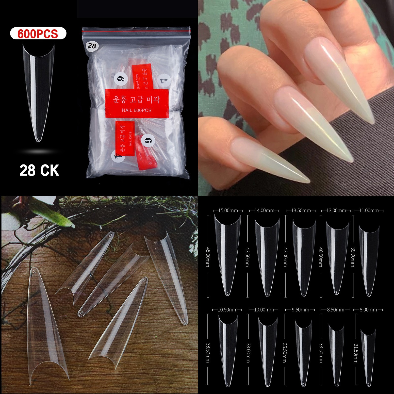 Curve Fake Nails Clear Natural Acrylic Artificial Nail Art Tips 500pcs