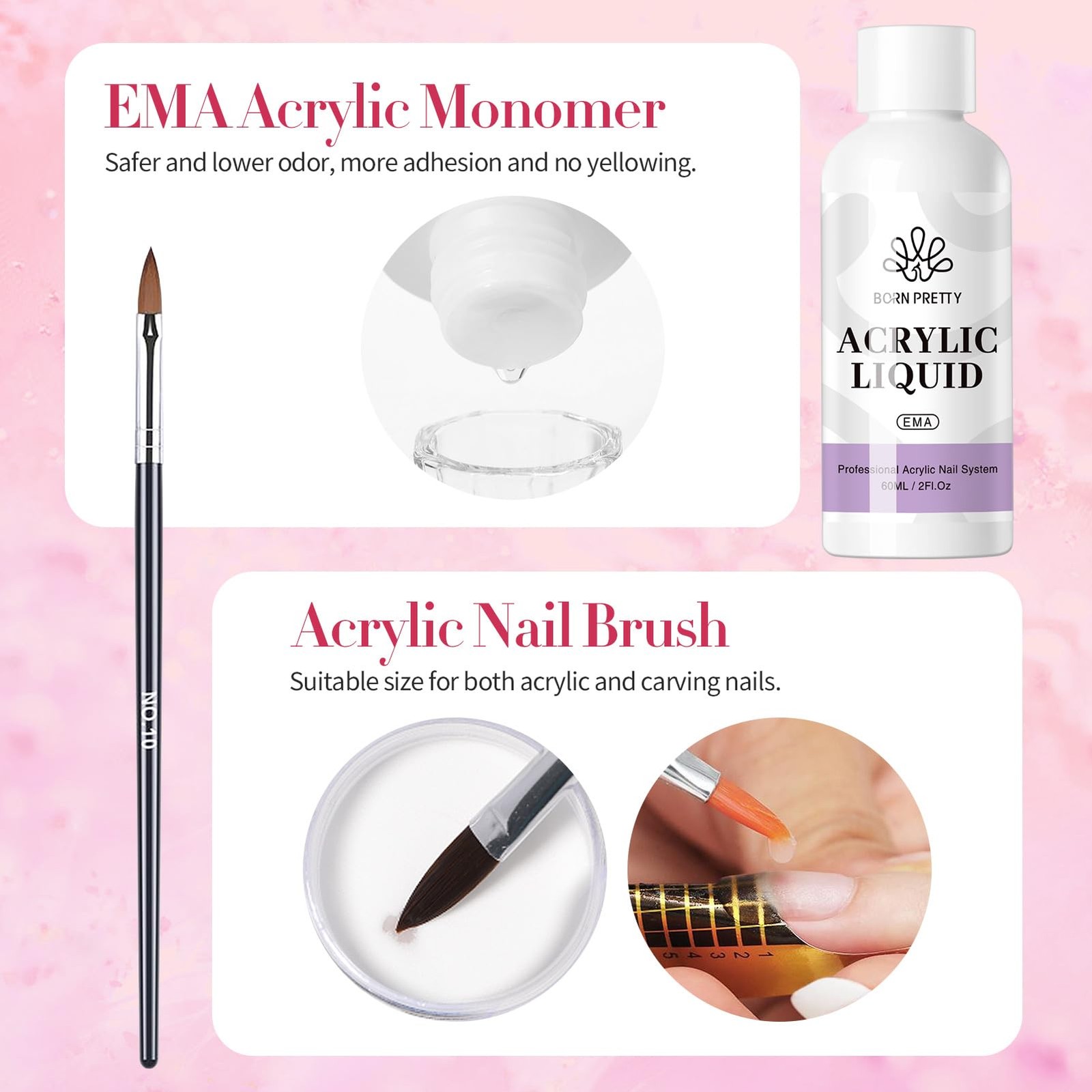 Acrylic Nail Kit with Primer Acrylic Powder & Liquid Brush Glue Set DIY Nail Kit