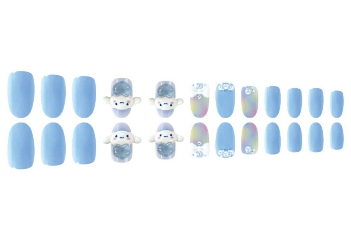 Sanrio Cinnamoroll Press-On Nails 24 Tips Reusable Kawaii Gradient Nail Art NEW