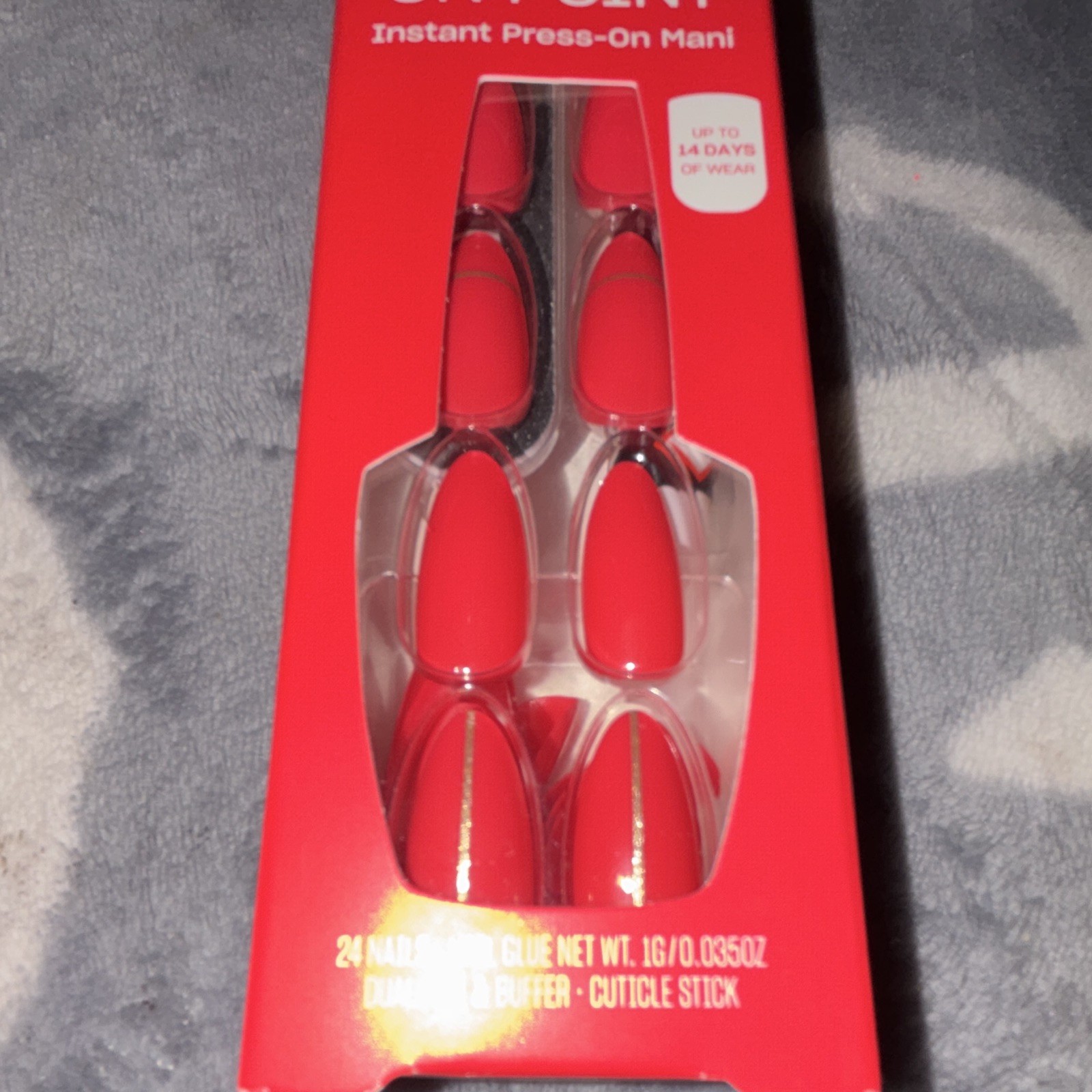OPI Press On Nails Red Almond Long Shiny Reusable Vegan Full Cover Glue New