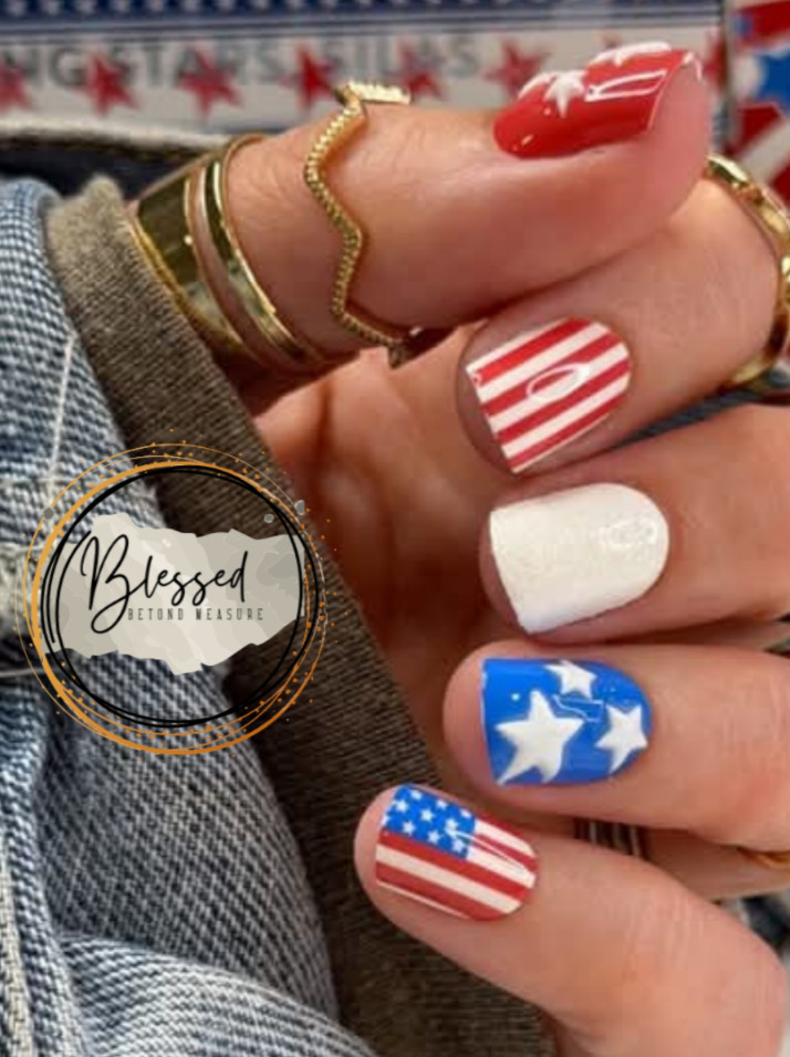 Red Aspen Press On Nails-Red, White & Besties, Waneta-Square Short 4th of July