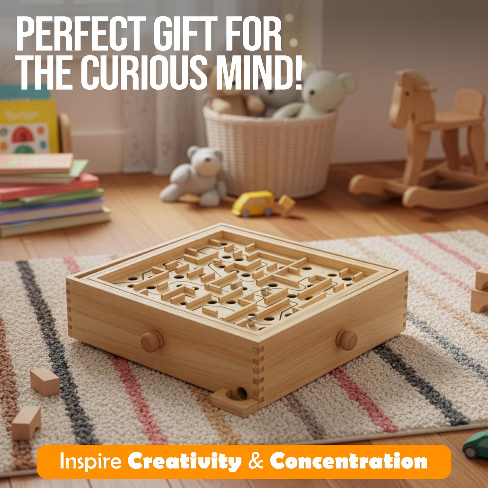 STERLING Wooden Labyrinth Marble Maze Game, Large 12.75″ x 11.5″ Large, Beige